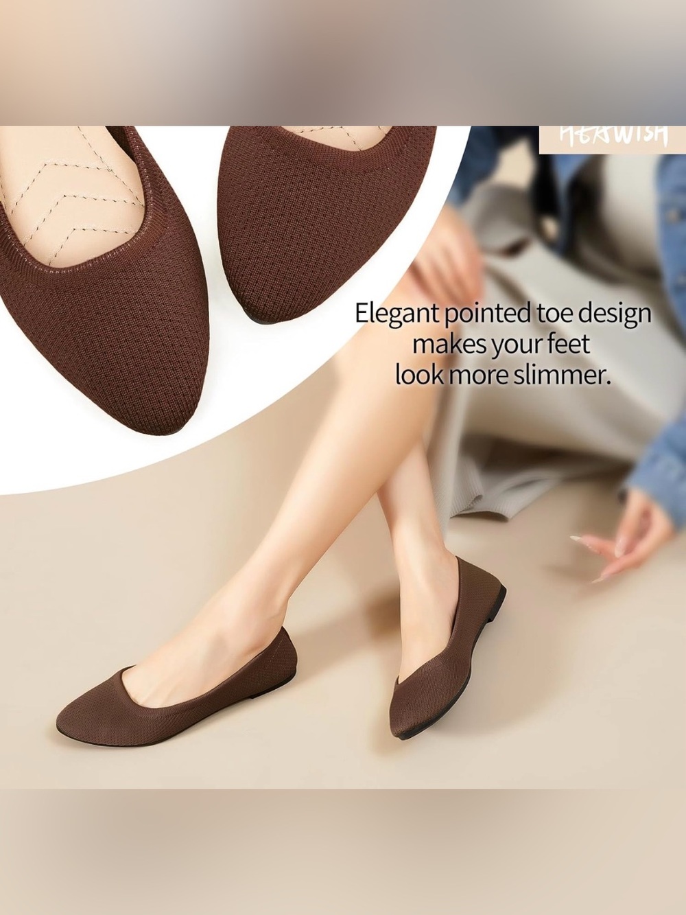 Pointed Toe Brown Women's Knit Ballet Flats. NWOB.  Size 9
